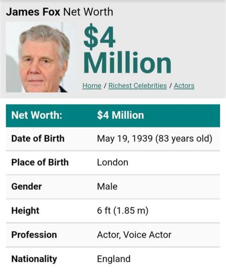 James Fox Net Worth