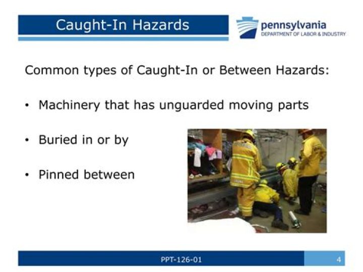 What are common types of caught in and caught between hazards