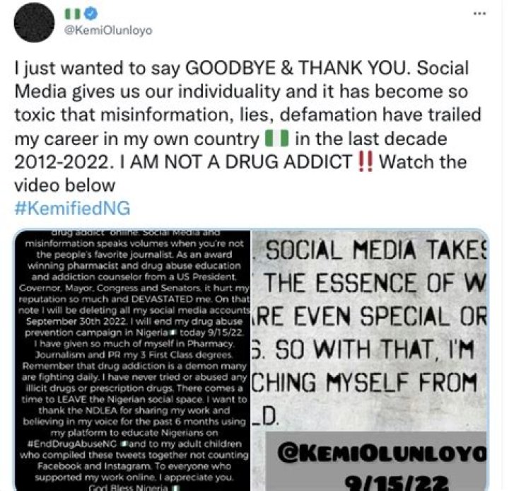 
Why I Am Quitting Social Media For Good And Detaching Myself From The World– Kemi Olunloyo 